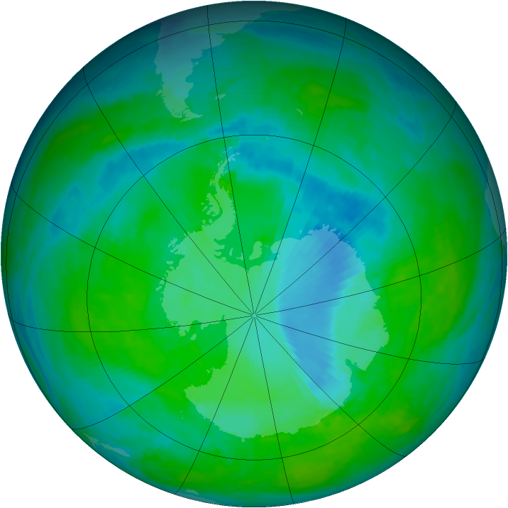Antarctic ozone map for 24 December 1990